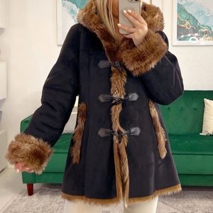 COLDWATER CREEK Faux Fur Suede Leather Jacket
